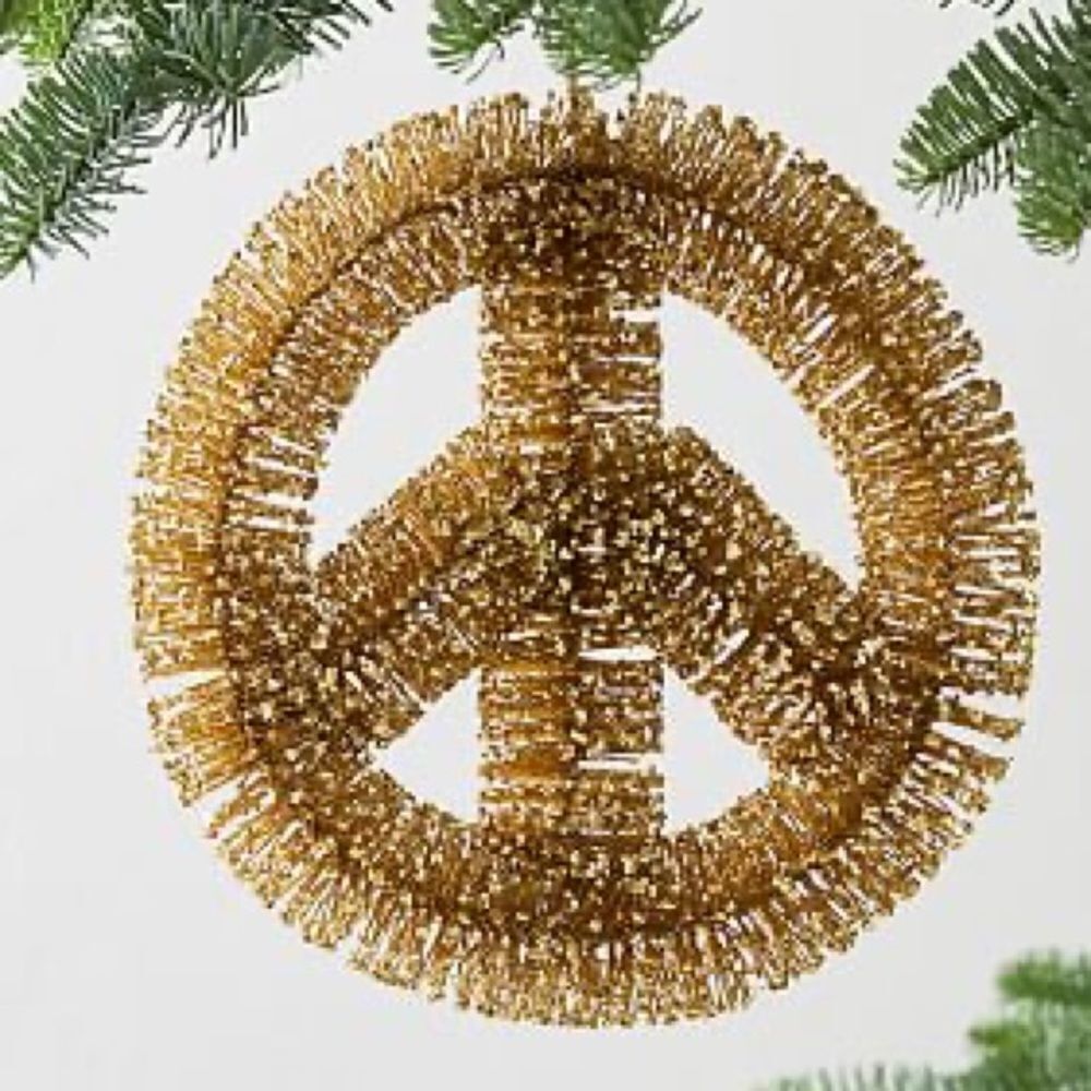 Pottery Barn Gold Tinsel Peace Sign